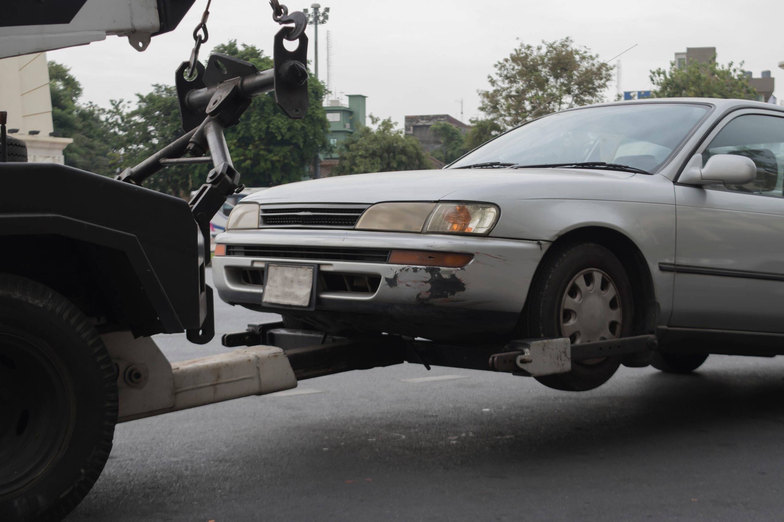 Police Department Tow Truck Delivers The Damaged Vehicle
